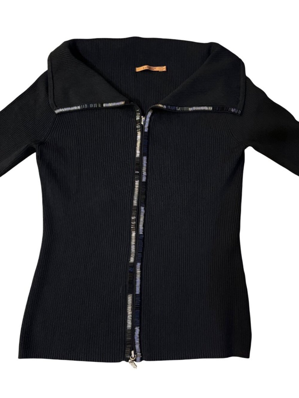 Belldini Black Zip Sweater Womens M Sequin Trim Stretch Used - Picture 4 of 12